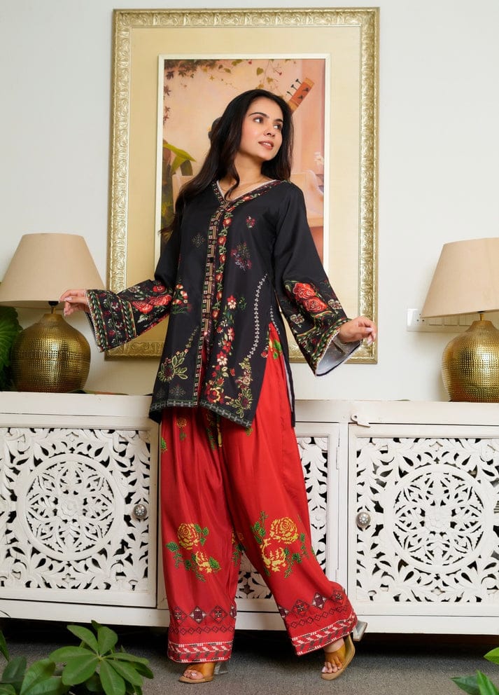 ETHNIC BLACK & RED 2PC STITCHED